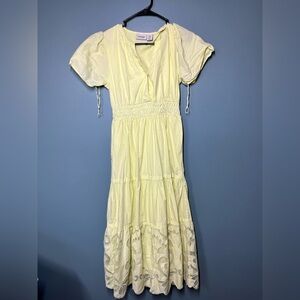 Haute Hippie Boho Embossed Neon Lagenlook Midi Flare sundress Womens Size XS